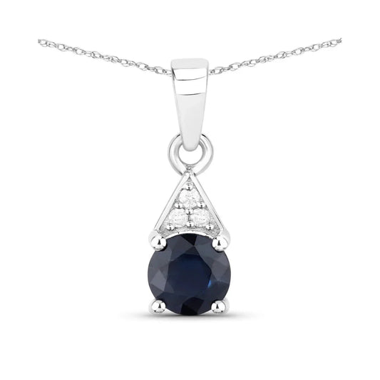 Genuine 10K Blue Sapphire and Diamond Solitaire Pendant