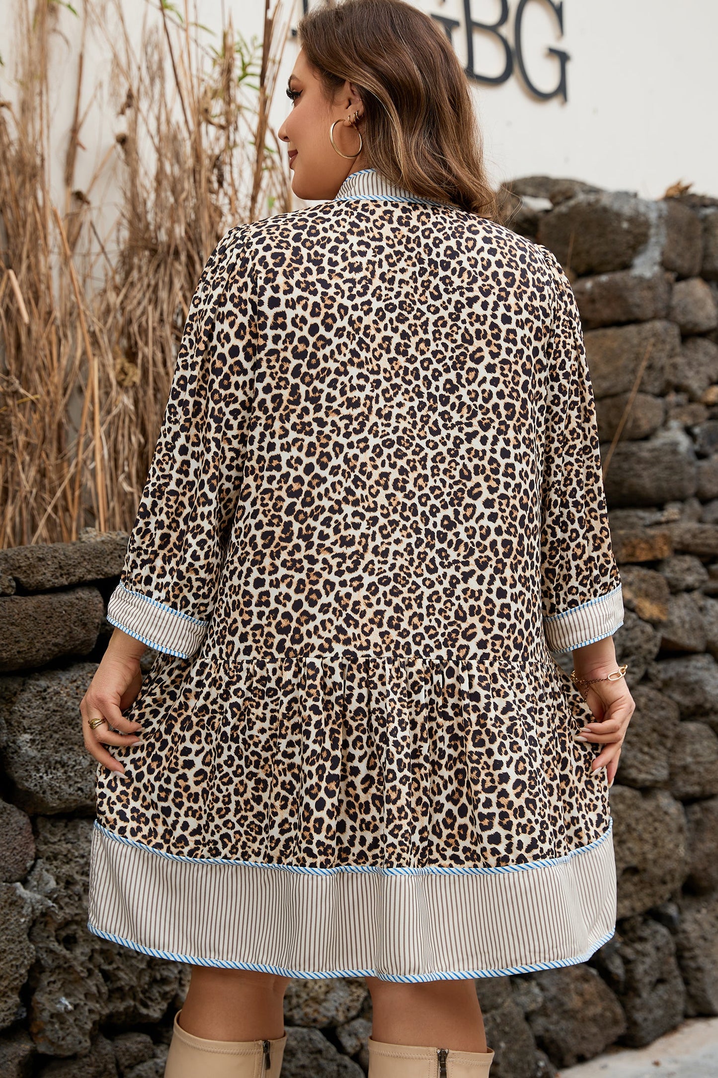 Threaded Pear Davina Long Sleeve Mini PLUS Dress