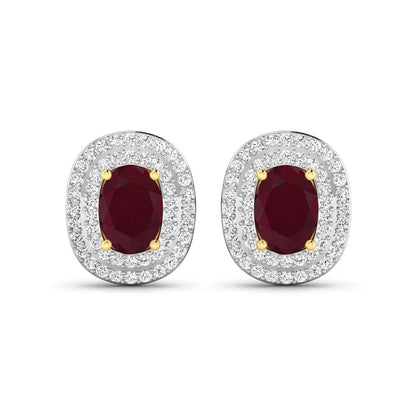 Genuine White Diamond and Ruby Studs