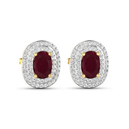 Genuine White Diamond and Ruby Studs