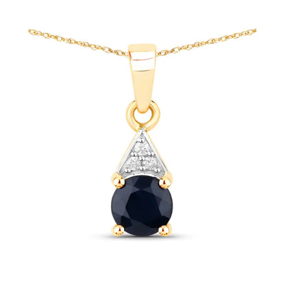 Genuine 10K Blue Sapphire and Diamond Solitaire Pendant