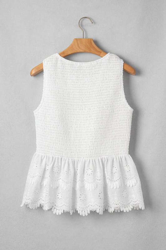 Threaded Pear Danielle Smocked Lace Peplum Top