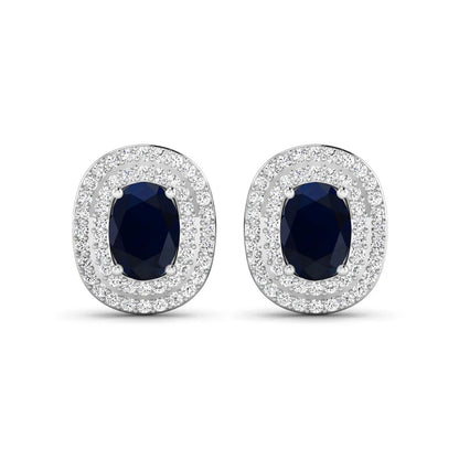 Genuine White Diamond and Blue Sapphire Studs