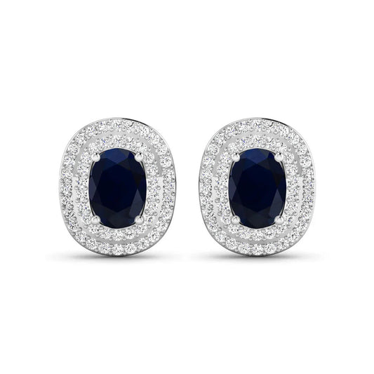 Genuine White Diamond and Blue Sapphire Studs