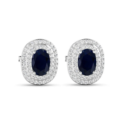Genuine White Diamond and Blue Sapphire Studs