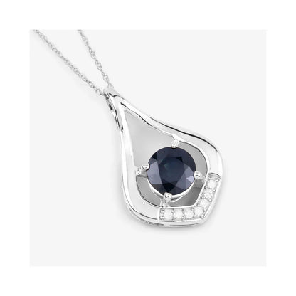 Genuine 10K Blue Sapphire Diamond Cocktail Pendant