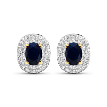 Genuine White Diamond and Blue Sapphire Studs
