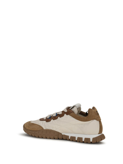 Fabric and Suede Sneakers Ivory/Caramel