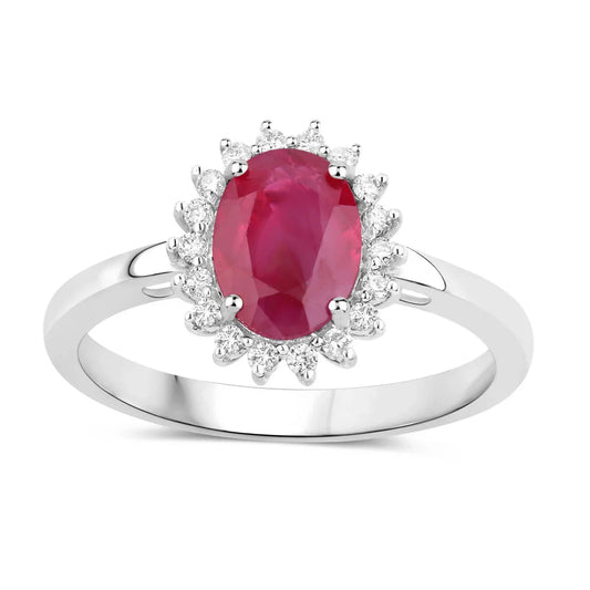 1.44 Ct Oval Pink Ruby Diamond Prong 10K Gold Halo Ring