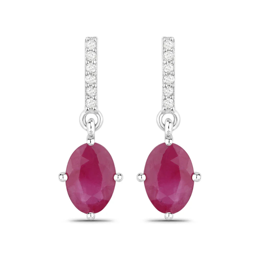 1.70 Ct Oval Pink Ruby & Diamond Prong 10K Gold Dangle Earrings
