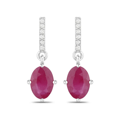1.70 Ct Oval Pink Ruby & Diamond Prong 10K Gold Dangle Earrings