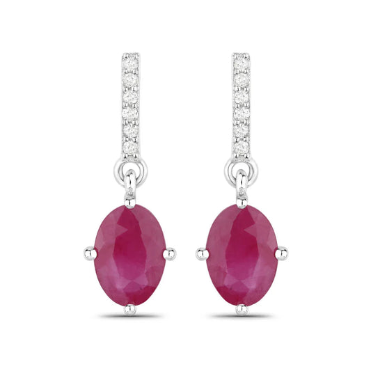 1.70 Ct Oval Pink Ruby & Diamond Prong 10K Gold Dangle Earrings