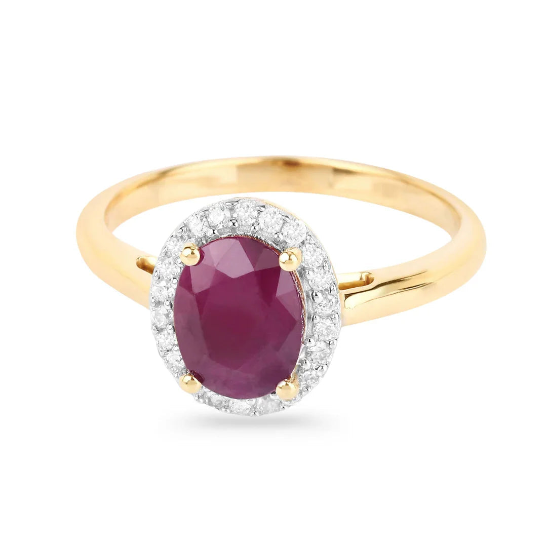 1.41 Ct Oval Pink Ruby Diamond Prong 10K Gold Halo Ring