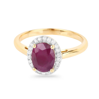 1.41 Ct Oval Pink Ruby Diamond Prong 10K Gold Halo Ring