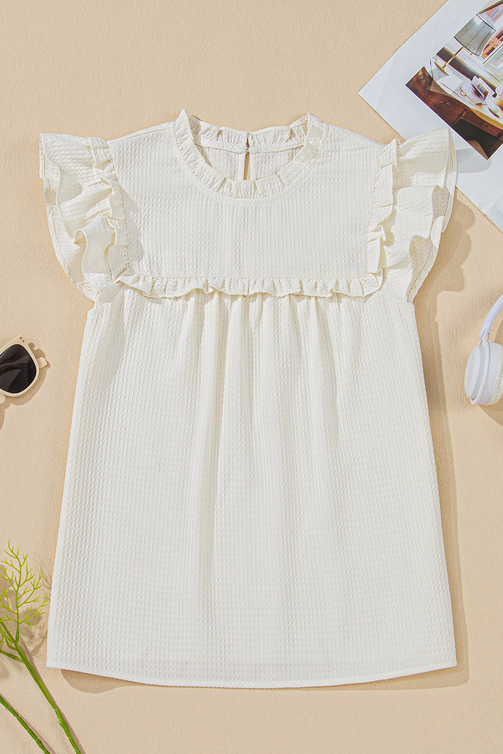 Threaded Pear Ava Trim Waffle Knit Blouse