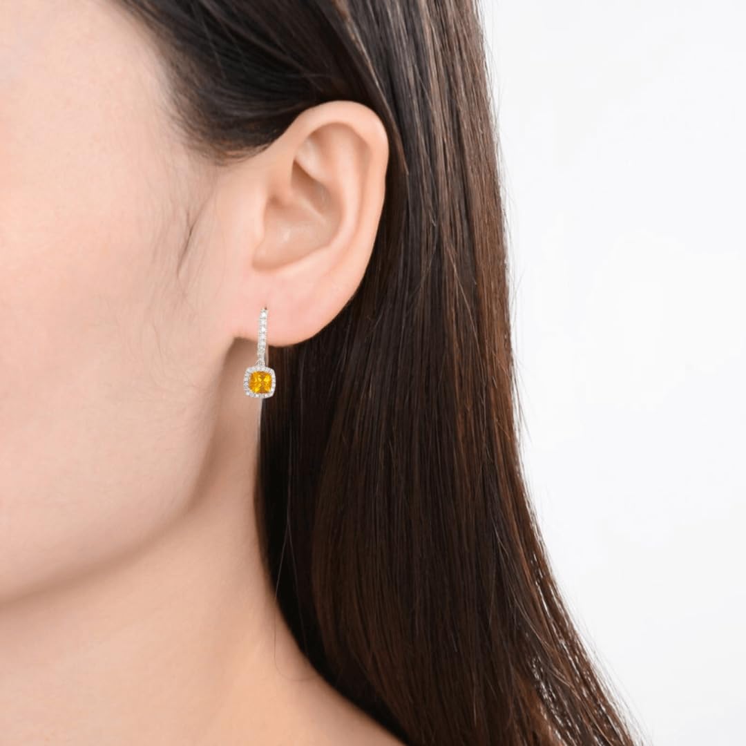 Silver Natural Cushion Citrine Earrings and Necklace Jewelry Sets