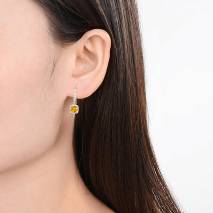 Silver Natural Cushion Citrine Earrings and Necklace Jewelry Sets