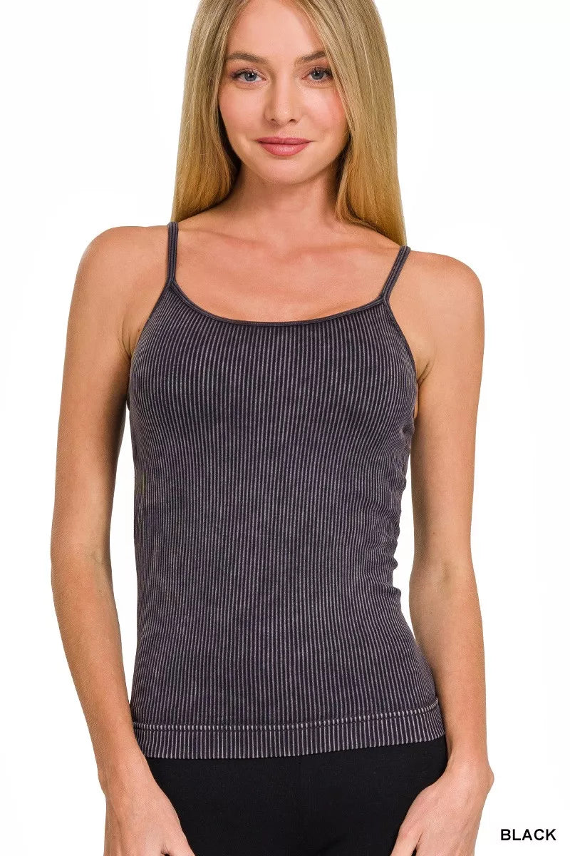 Zenana Stone Washed Ribbed Seamless Tank Top
