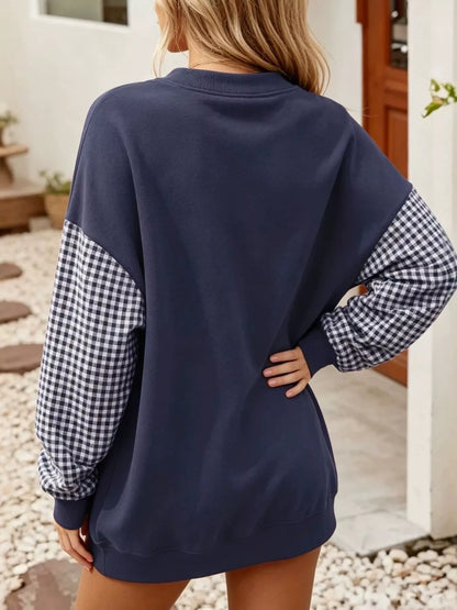 Contrast Gingham Long Sleeve Sweatshirt