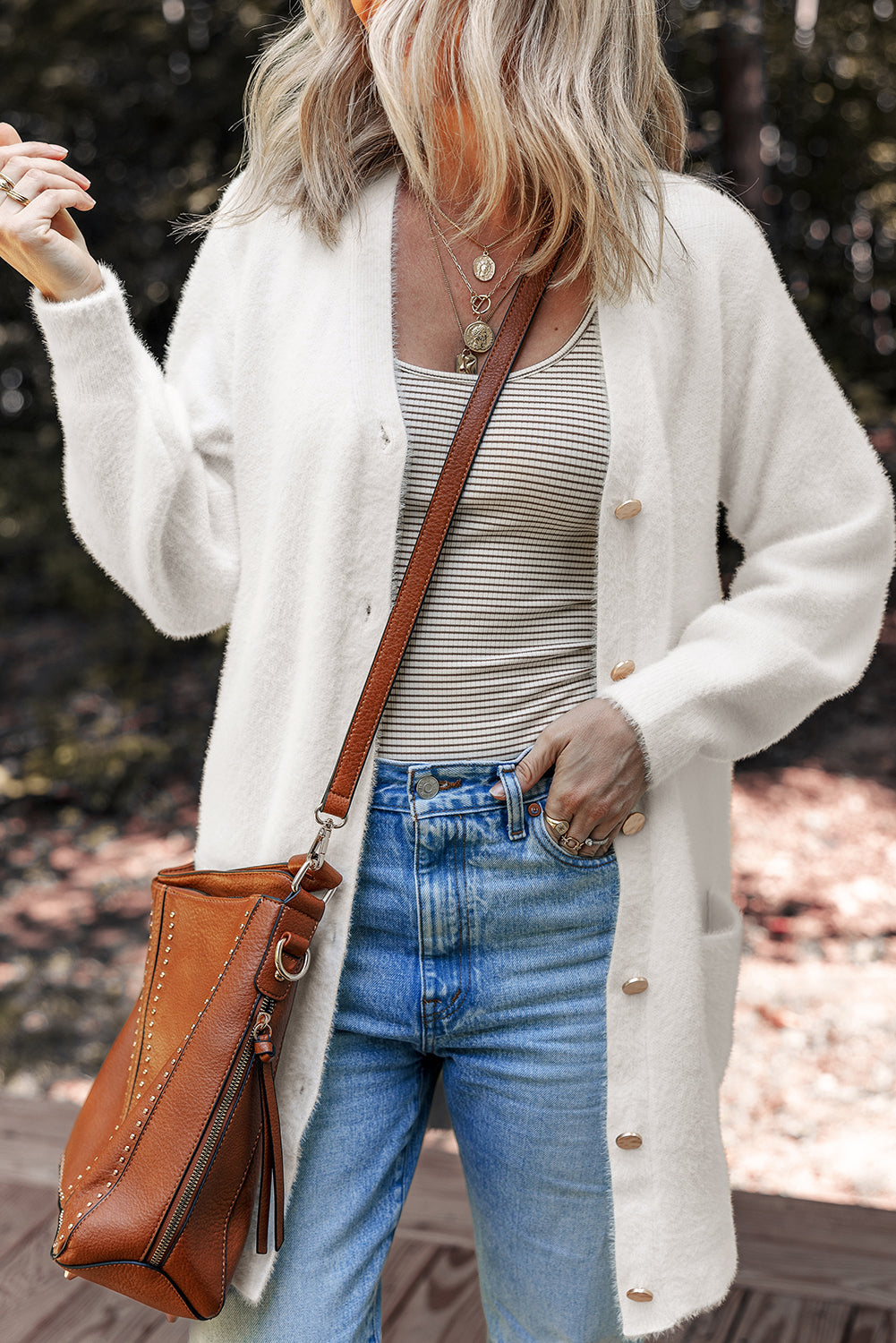 Threaded Pear Brooklyn Front Midi Solid Cardigan