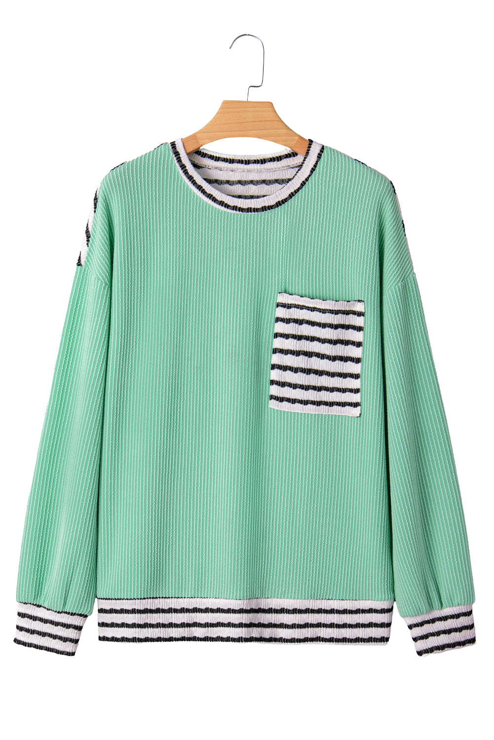 Threaded Pear Claire Contrast Striped Patchwork Long Sleeve Top