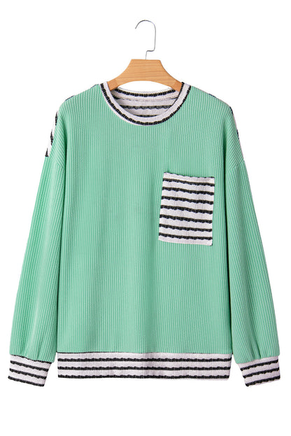 Threaded Pear Claire Contrast Striped Patchwork Long Sleeve Top