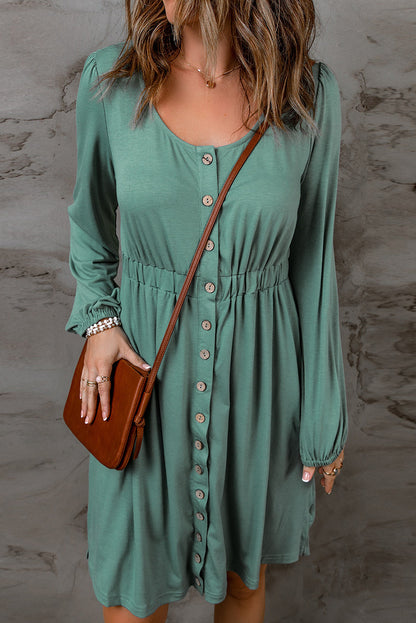 Julianna Button Up High Waist Long Sleeve Dress - Threaded Pear
