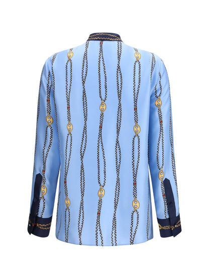 Printed Silk Shirt Azure/Blue/Multicolour