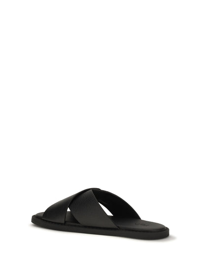 Slide Sandals Black Calfskin