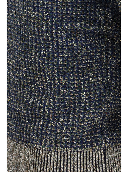 Short-Sleeve Sequin Sweater Navy/Green