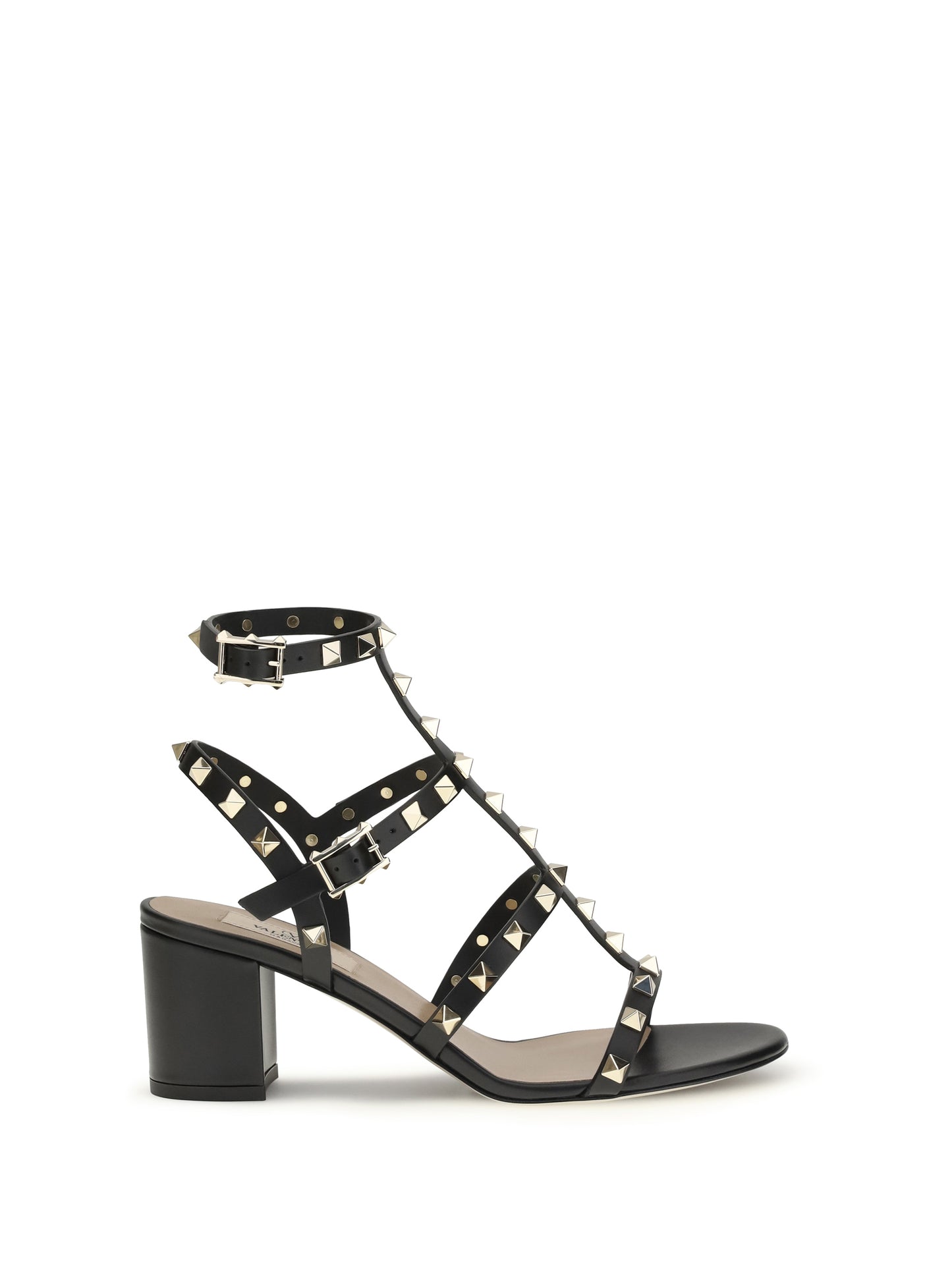 Sandal Rockstud Black Calf Leather