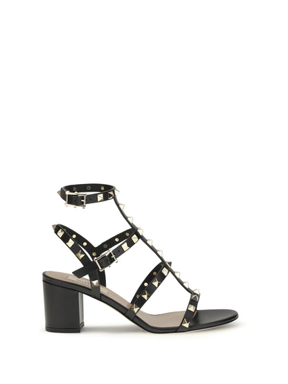 Sandal Rockstud Black Calf Leather
