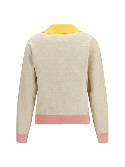 Cotton-Silk Sweater With FF Logo Ecru