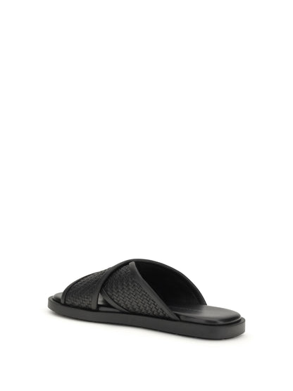 Sandals Gancini Black Calf Leather