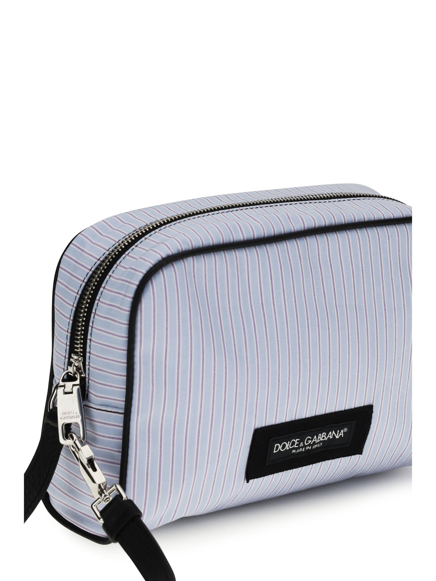 Handbag Striped Poplin and Leather