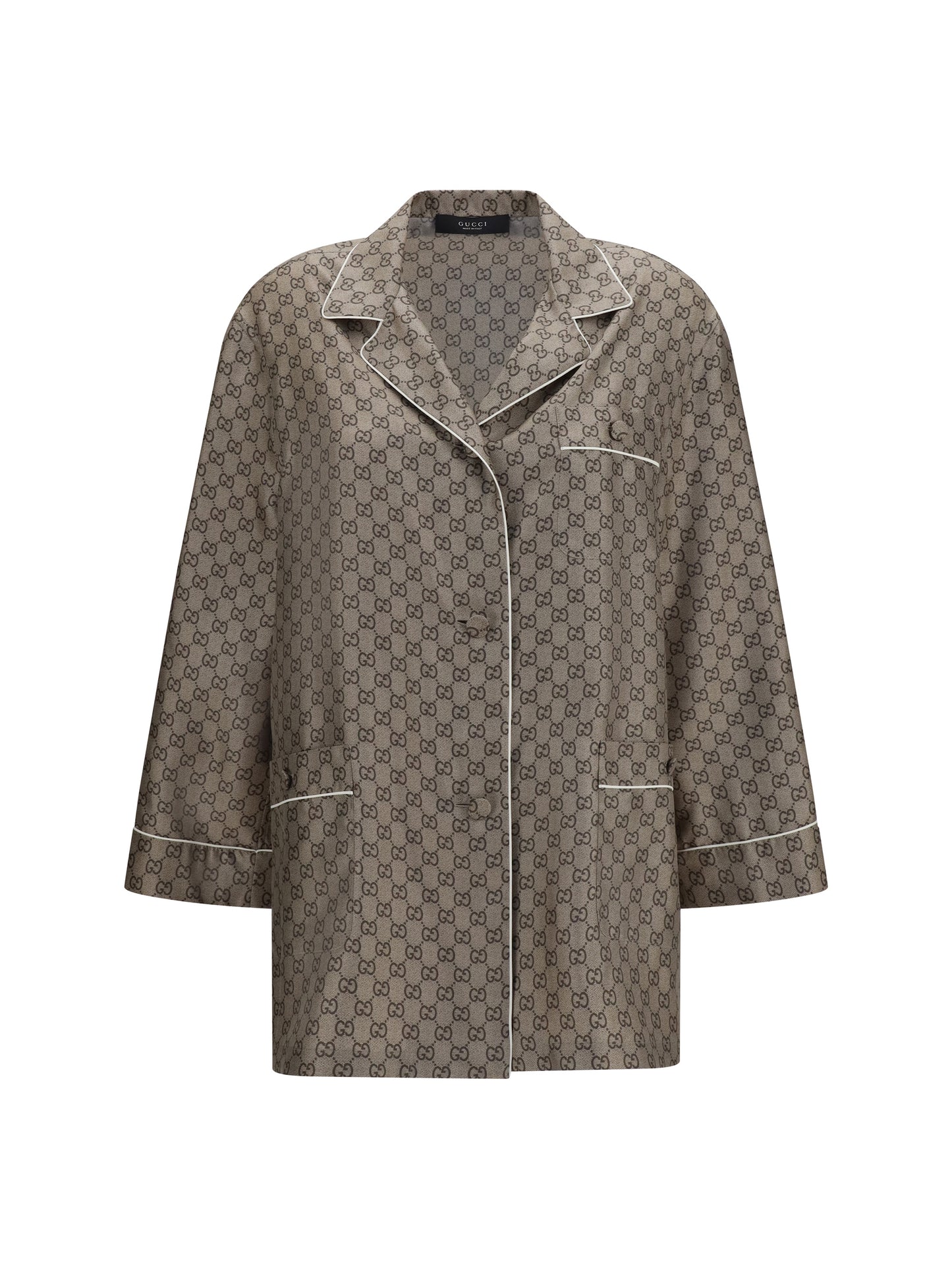 Shirt Printed Silk Twill Beige/Ebony