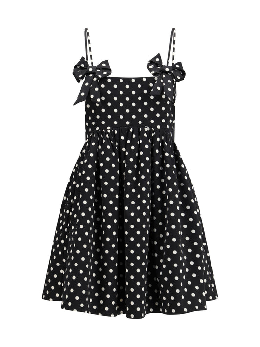 Mini Dress Polka-Dot Satin Black