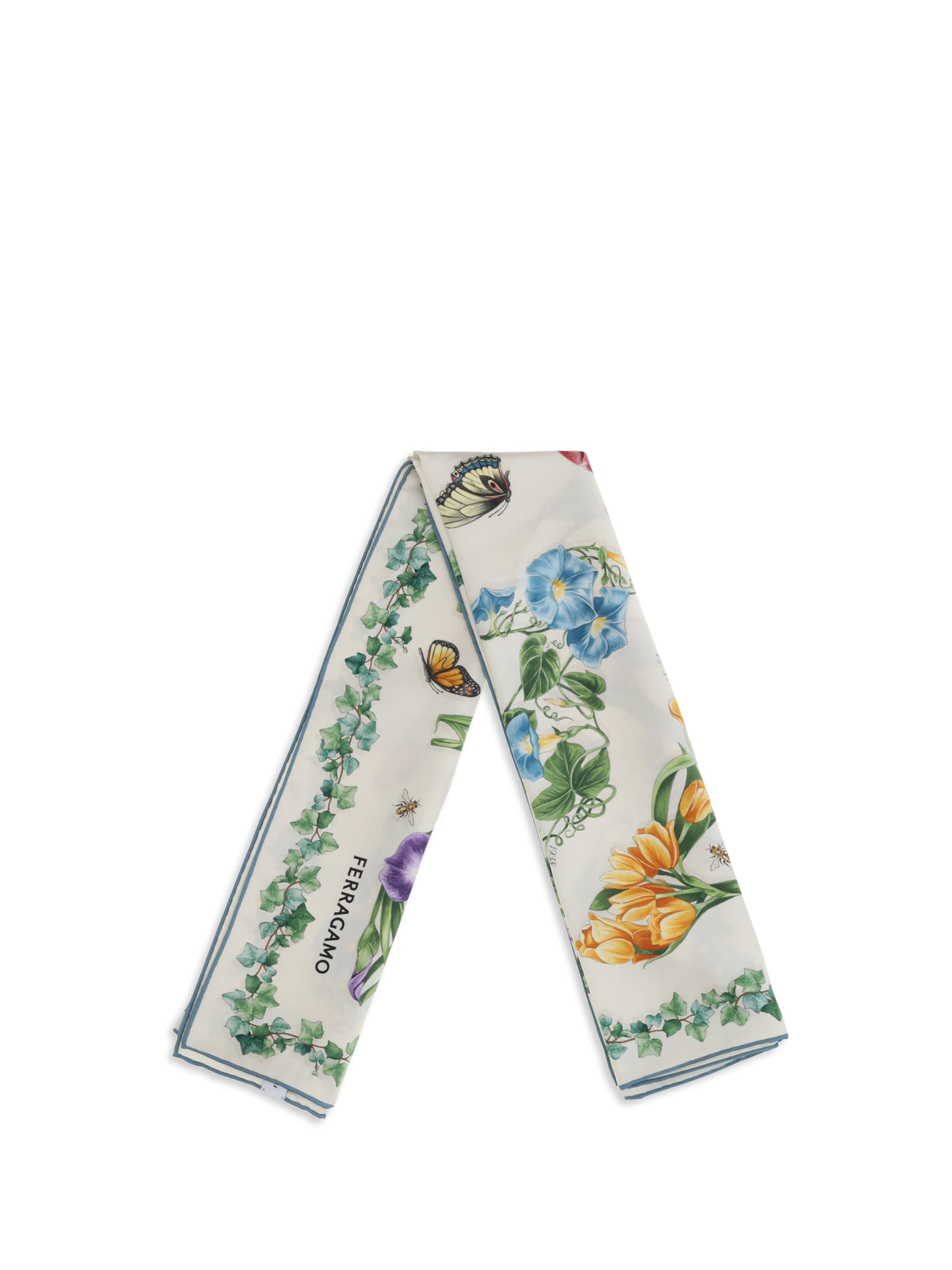 Silk Scarf Eden Print Ivory/Light Blue