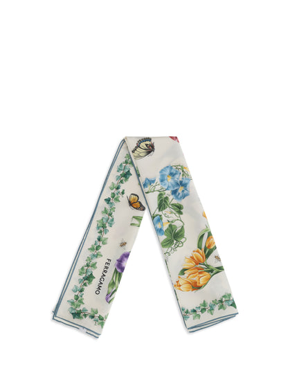 Silk Scarf Eden Print Ivory/Light Blue