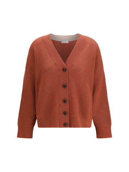 Cardigan V-Neck Cashmere Orange Flame/Oyster