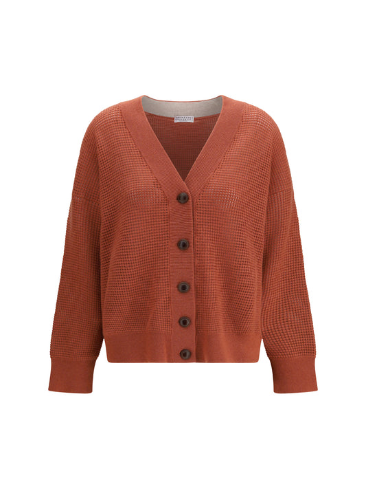 Cardigan V-Neck Cashmere Orange Flame/Oyster