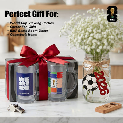 FIFA We Are 26 & Trophy Set of 2 Glass Mugs With Handle  21 OZ.