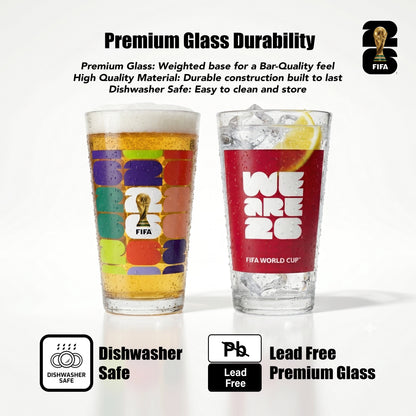 FIFA Trophy & We Are 26 Set of 2 Glass Highballs 16 OZ.