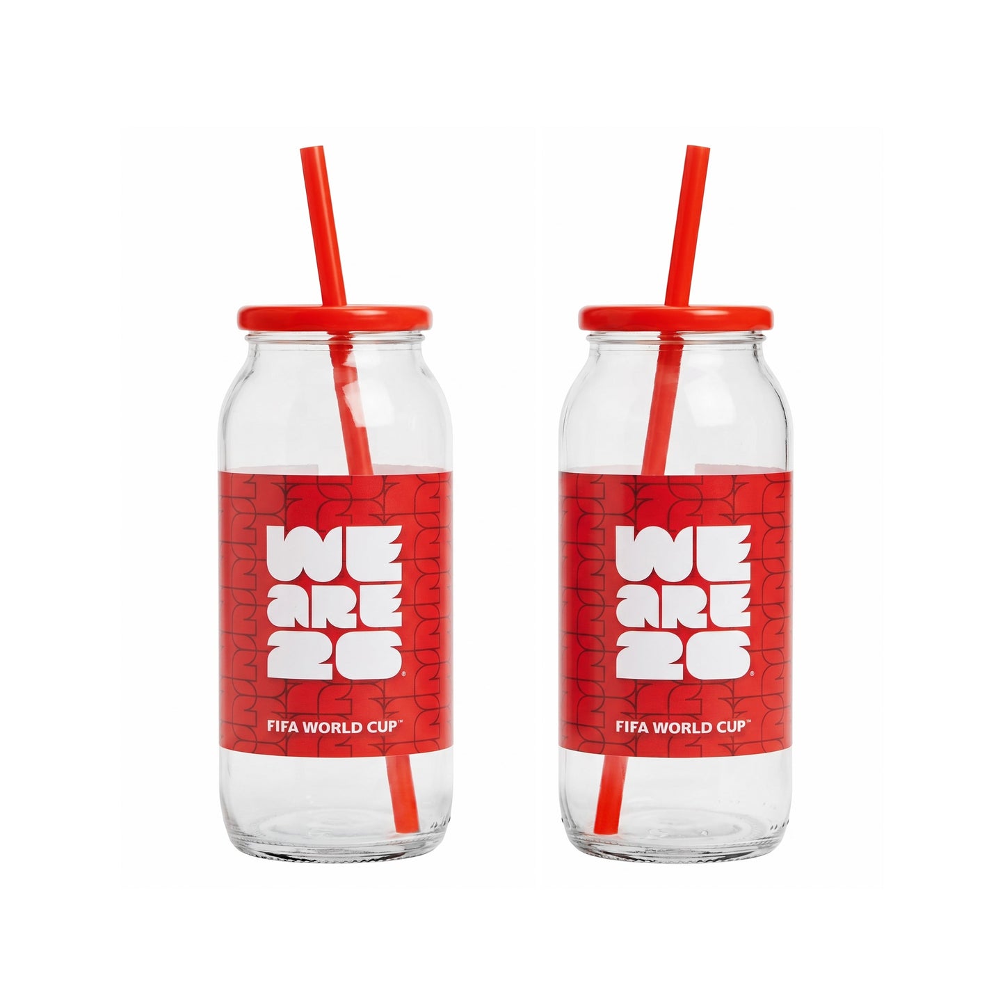 FIFA World Cup Trophy Set of 2 Glass Sippers with Lid and Straw