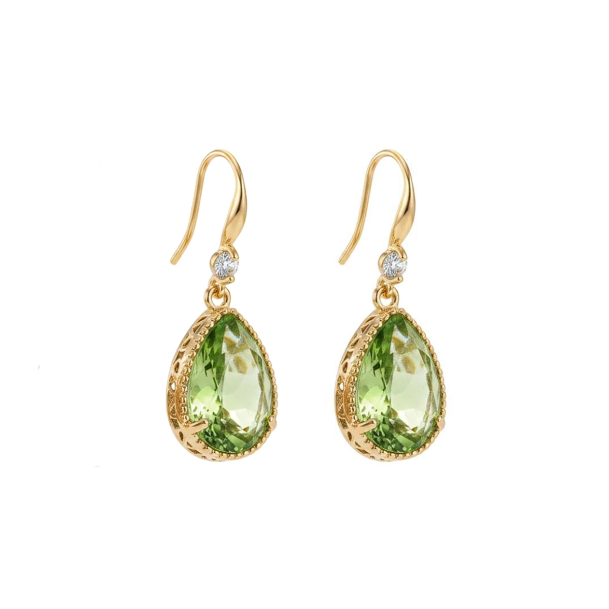 Green Crystal & Cubic Zirconia Goldtone Teardrop Hook Earrings