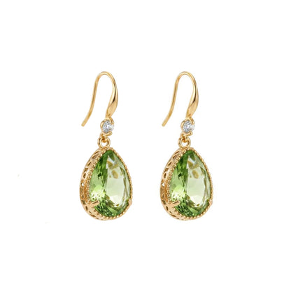 Green Crystal & Cubic Zirconia Goldtone Teardrop Hook Earrings