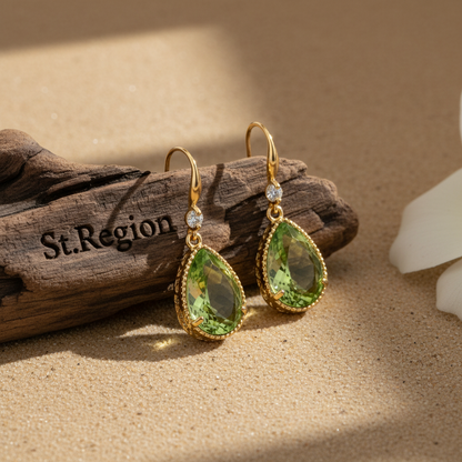 Green Crystal & Cubic Zirconia Goldtone Teardrop Hook Earrings