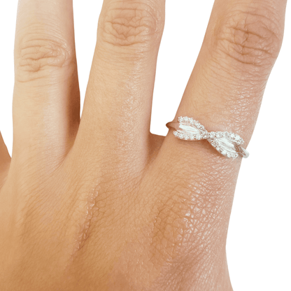 Round White Lab Diamond Pave Silver Infinity Criss Cross Ring