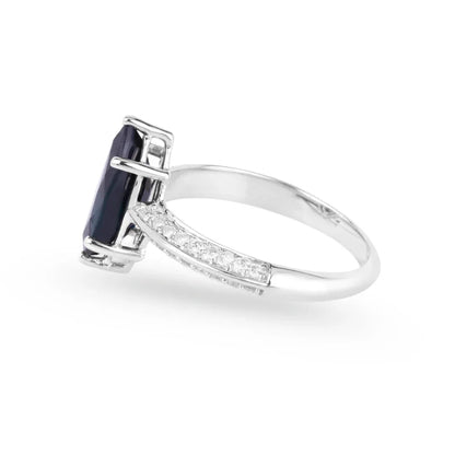 2.10 Ct Marquise Blue Sapphire & Lab Grown Diamond Prong 10K Gold Pave Bridge Ring