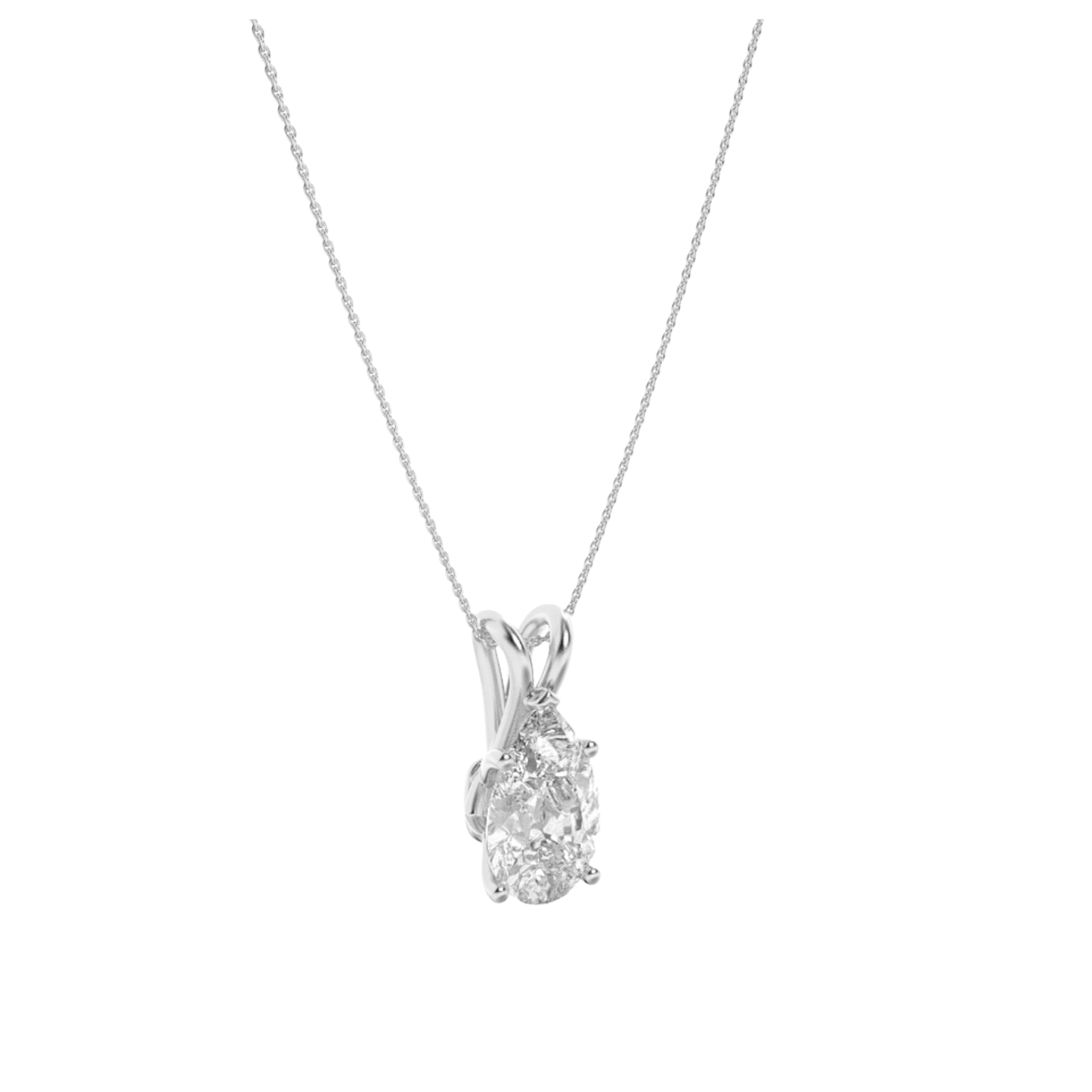 Pear (F/VS) Lab Grown Diamond Prong 14K White Gold Split Bale Solitaire Pendant Necklace